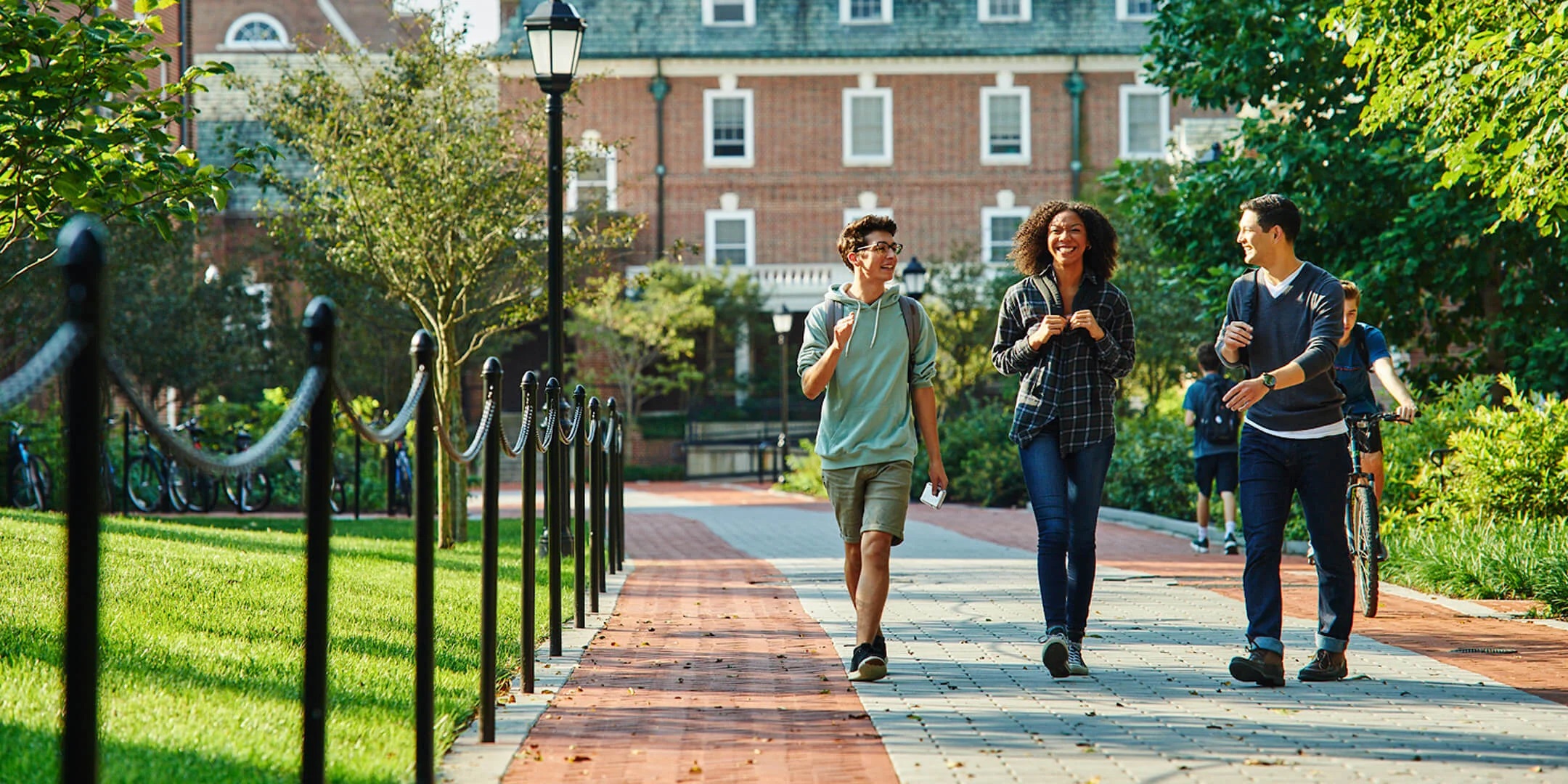 Students walking on a college campus.